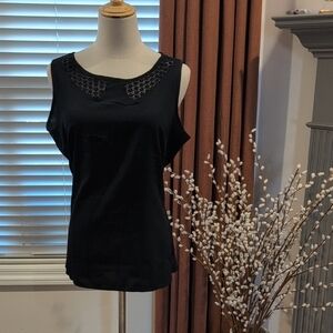 Banana Republic Black Sleeveless Tank with Lace Collar